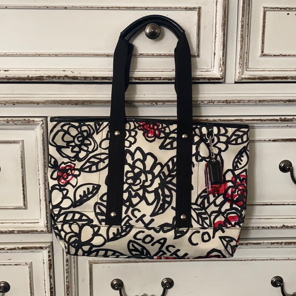 EUC - Coach - Black, White & Pink Floral Bag